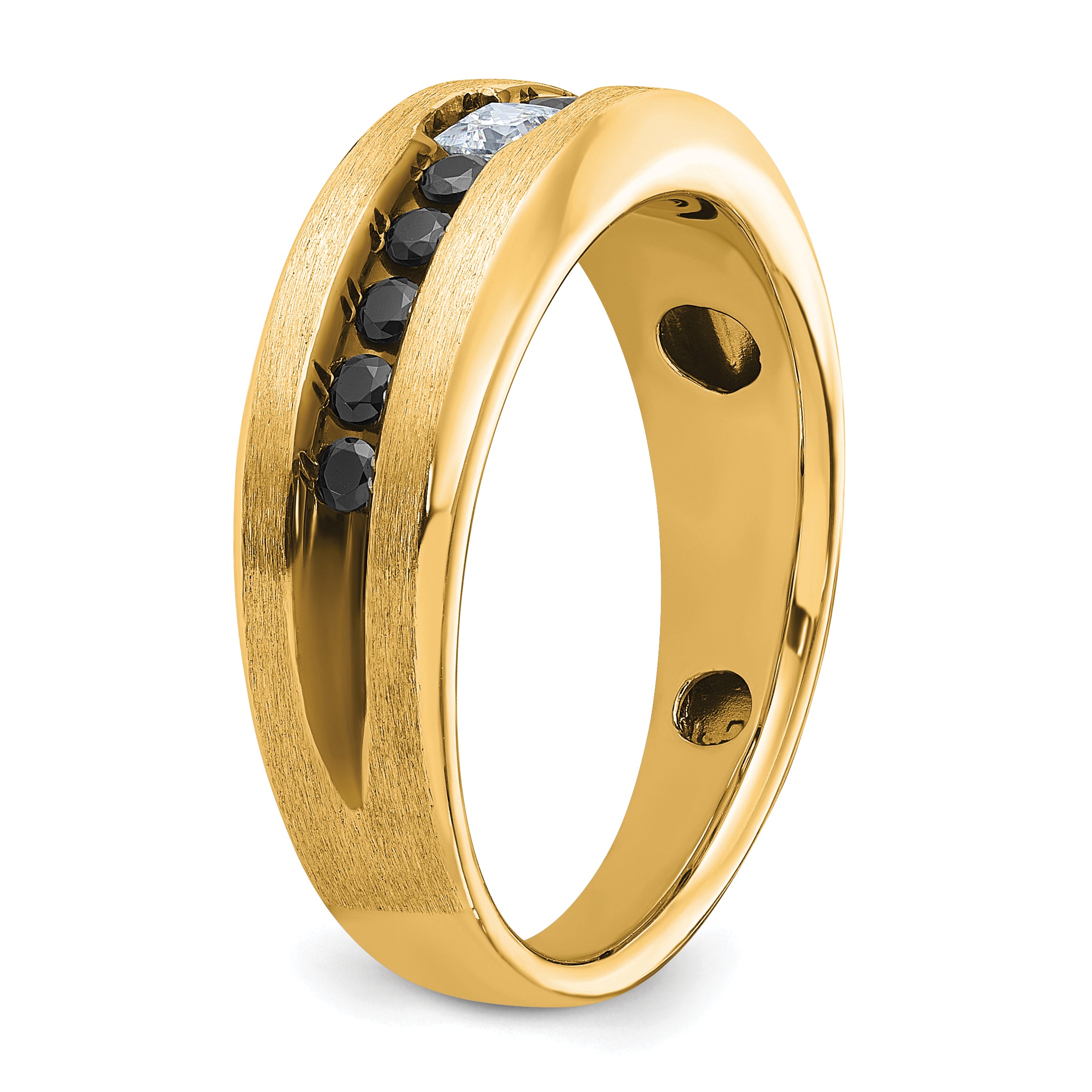 10k Yellow Gold with Black Rhodium Men's Polished and Brushed Black and White Diamond Ring