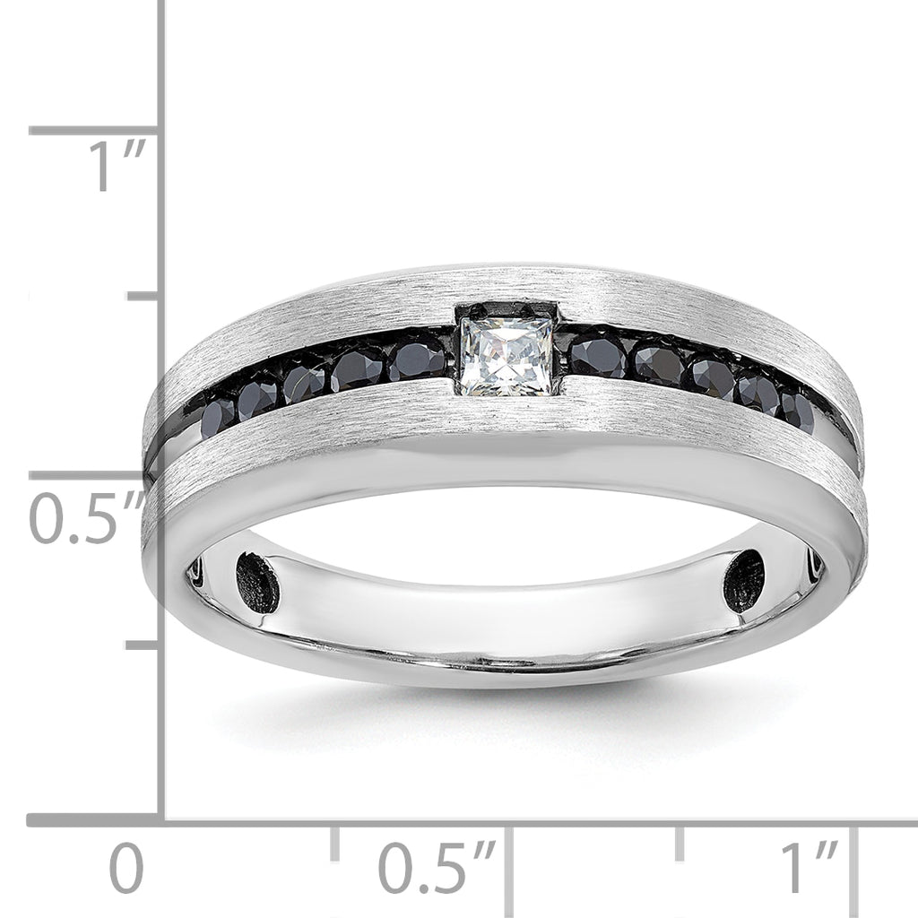 10k Yellow Gold with Black Rhodium Men's Polished and Brushed Black and White Diamond Ring
