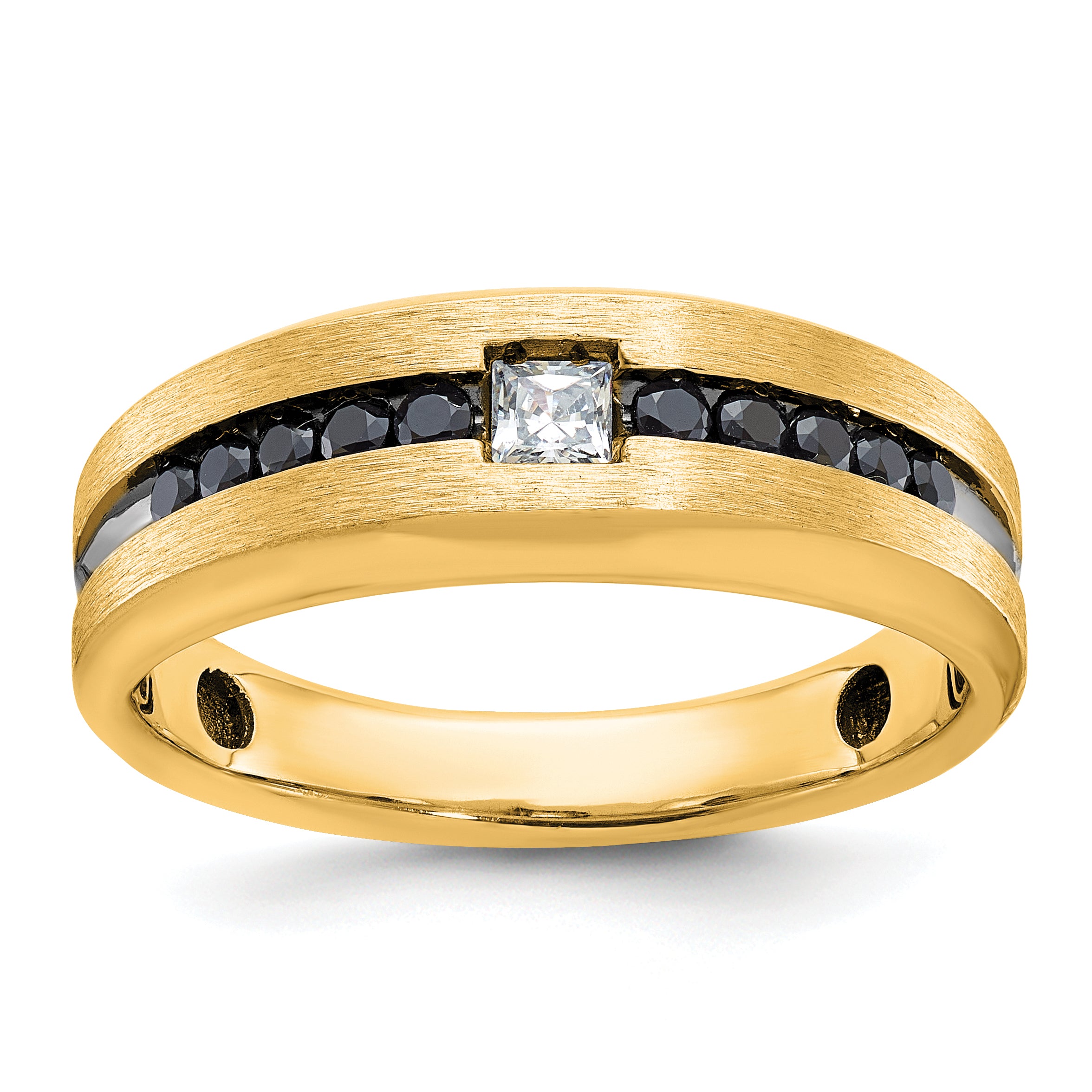 10k Yellow Gold with Black Rhodium Men's Polished and Brushed Black and White Diamond Ring Main image