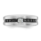 14k White Gold with Black Rhodium Polished and Brushed Black and White Diamond Complete Mens Ring - Sophia Jewelers