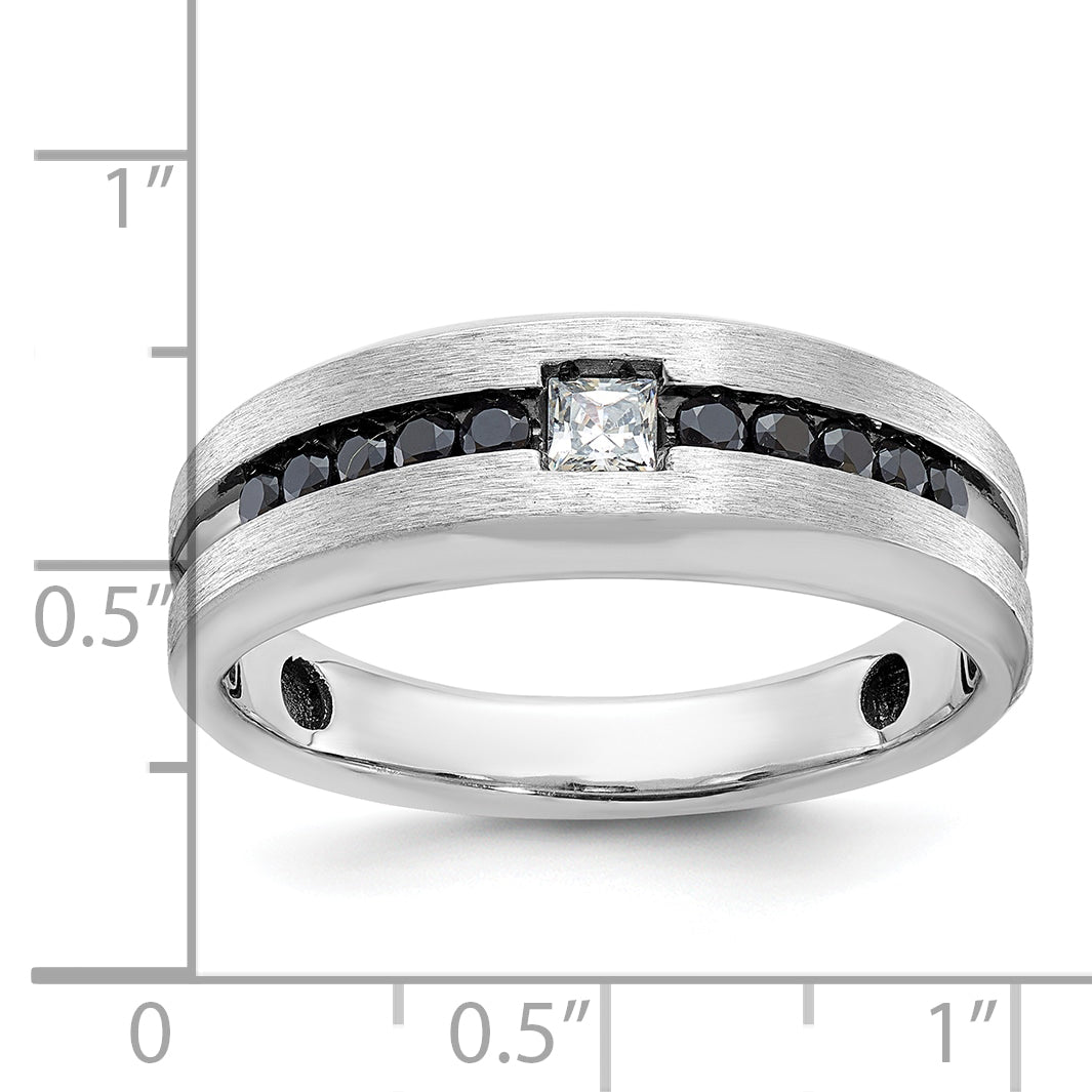 14k White Gold with Black Rhodium Polished and Brushed Black and White Diamond Complete Mens Ring - Sophia Jewelers