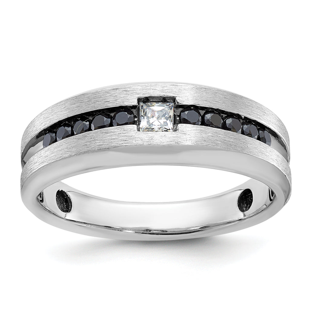 14k White Gold with Black Rhodium Polished and Brushed Black and White Diamond Complete Mens Ring - Sophia Jewelers