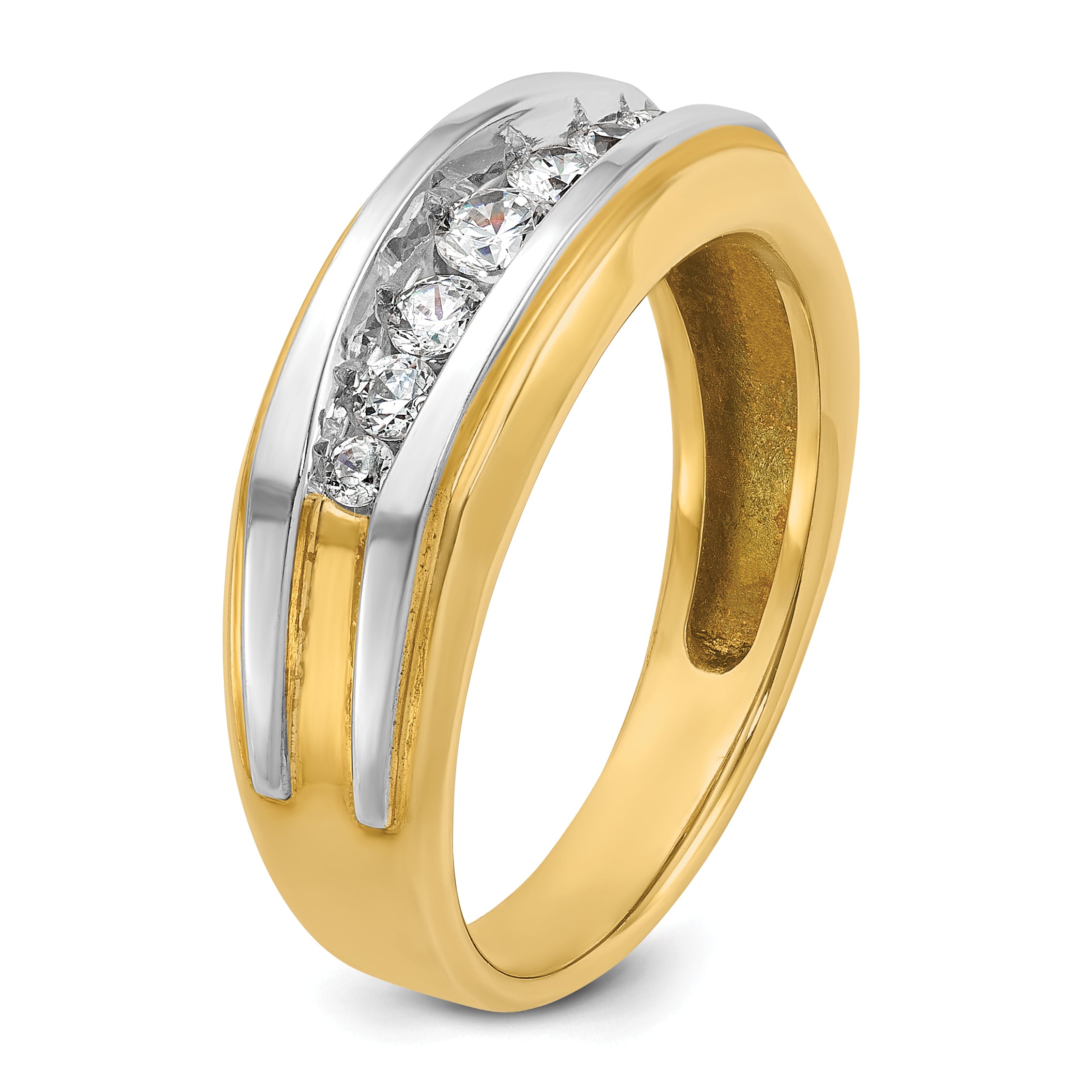 14k with White Rhodium Men's Polished 7-Stone 1/2 Carat AA Quality Diamond Ring - Sophia Jewelers