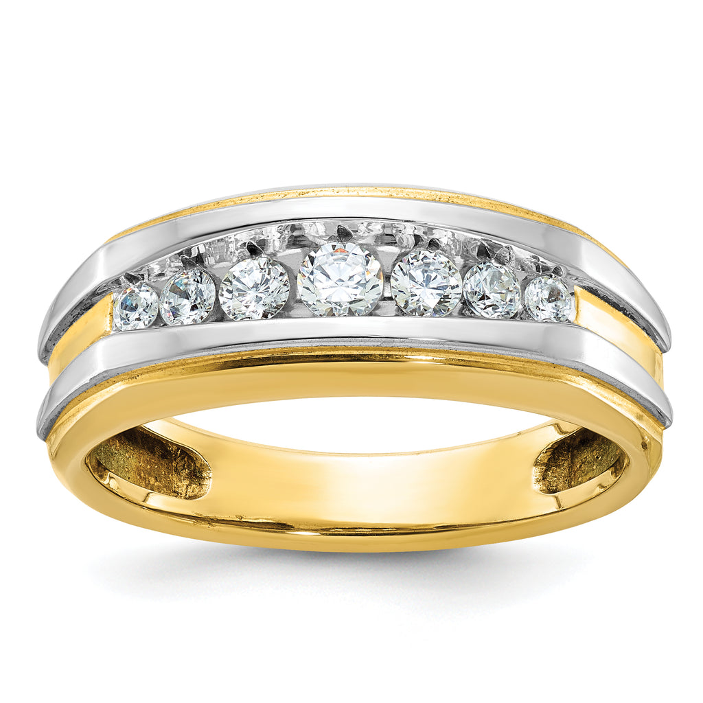 14k with White Rhodium Men's Polished 7-Stone 1/2 Carat AA Quality Diamond Ring - Sophia Jewelers