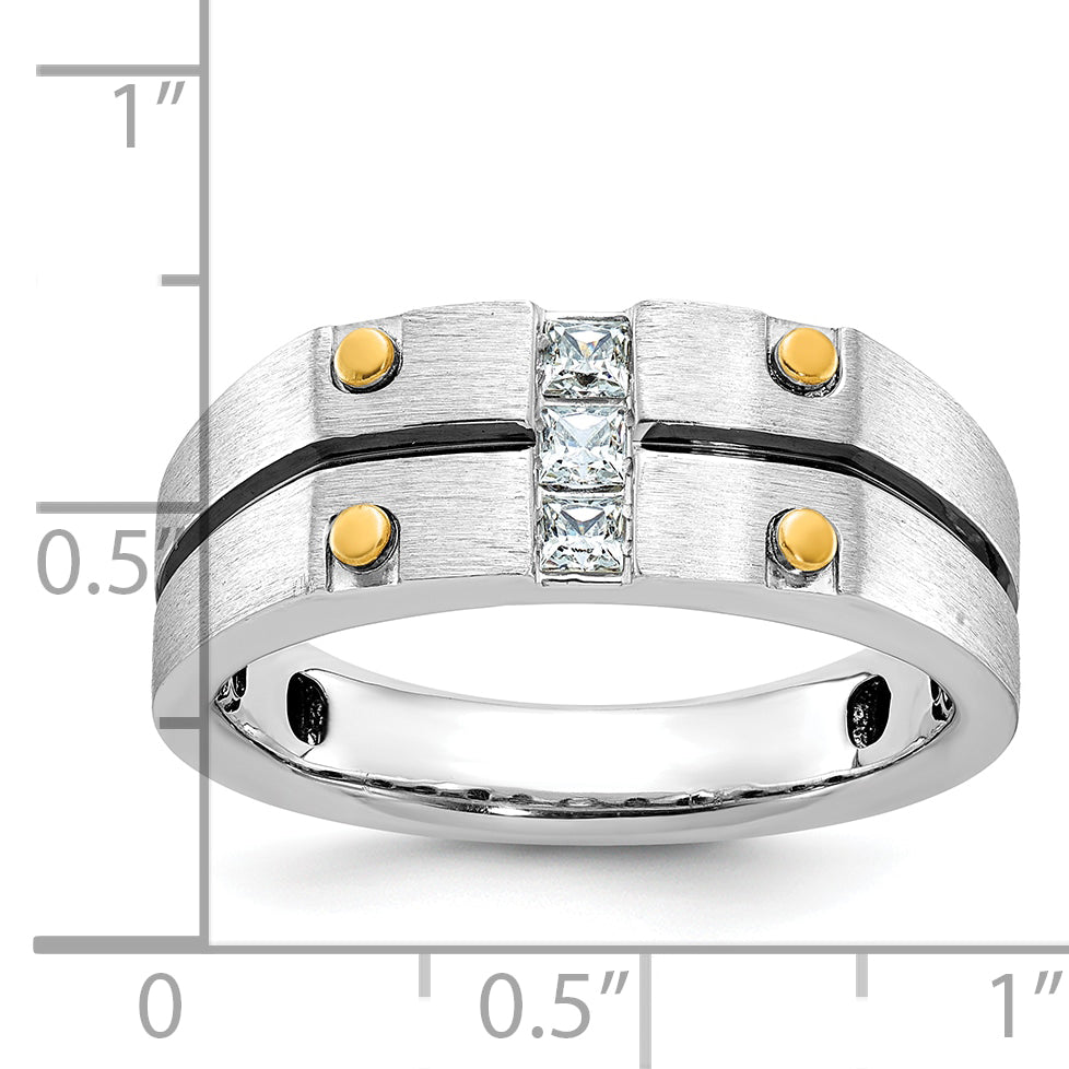 10k Two-tone Men's w/Black Rhod Satin Diamond Complete Ring