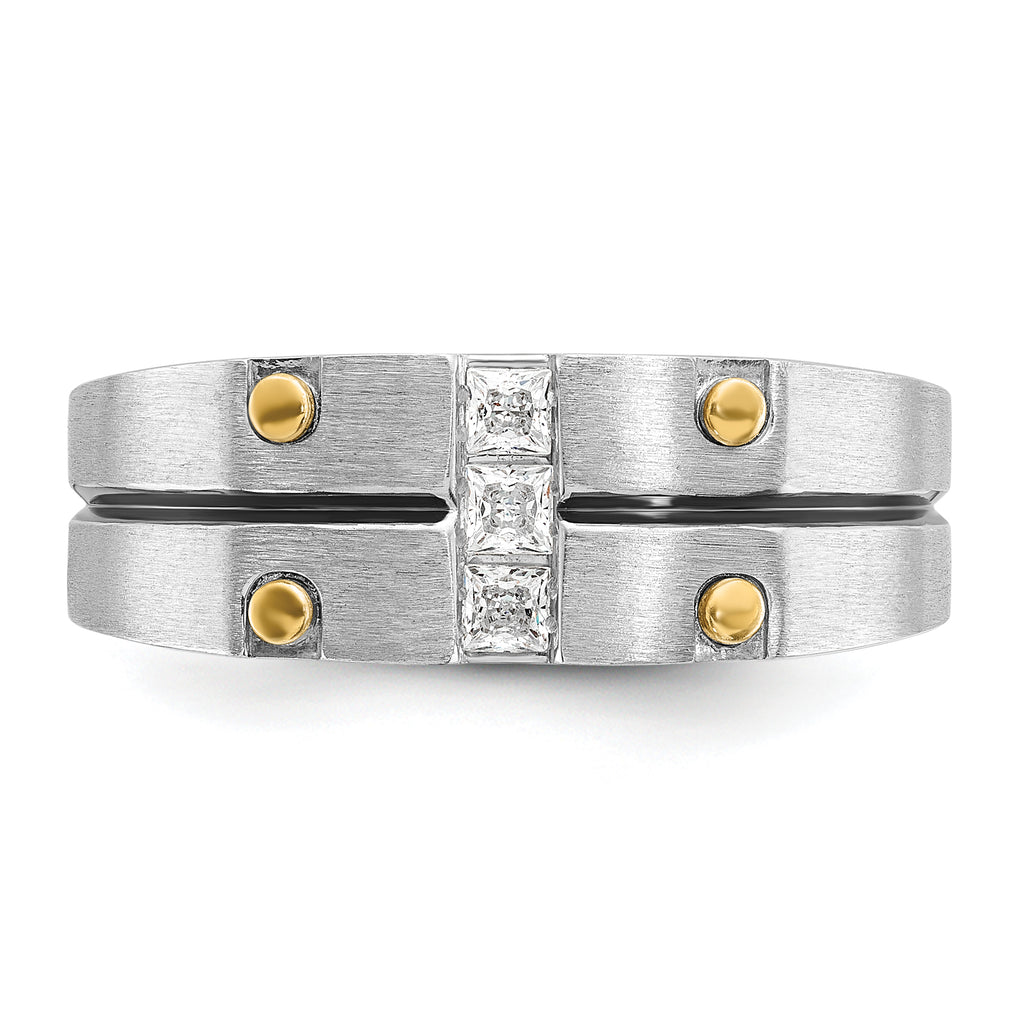 14k Two-tone with Black Rhodium Mens Satin 1/3 carat Diamond Complete Ring - Sophia Jewelers