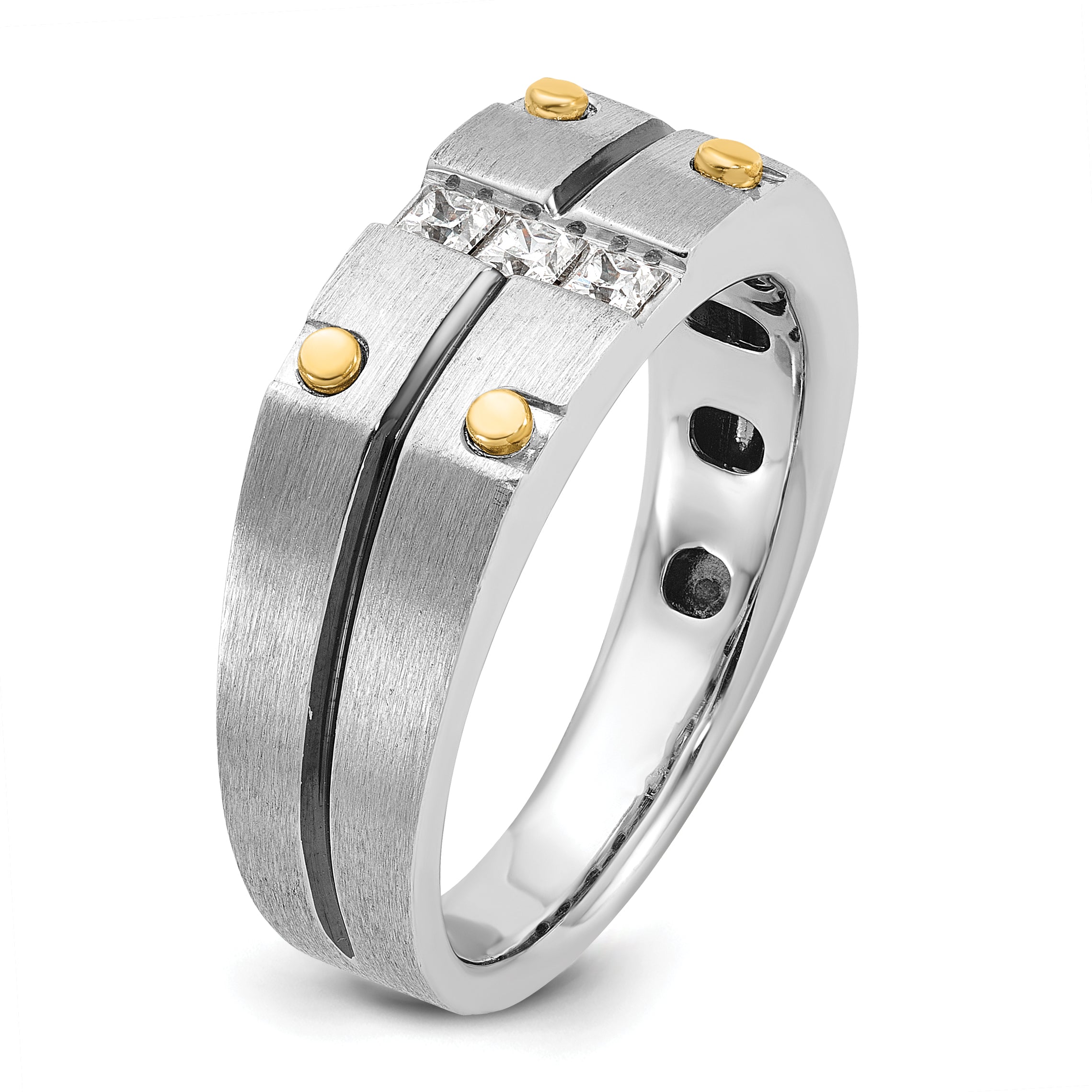 14k Two-tone with Black Rhodium Mens Satin 1/3 carat Diamond Complete Ring - Sophia Jewelers