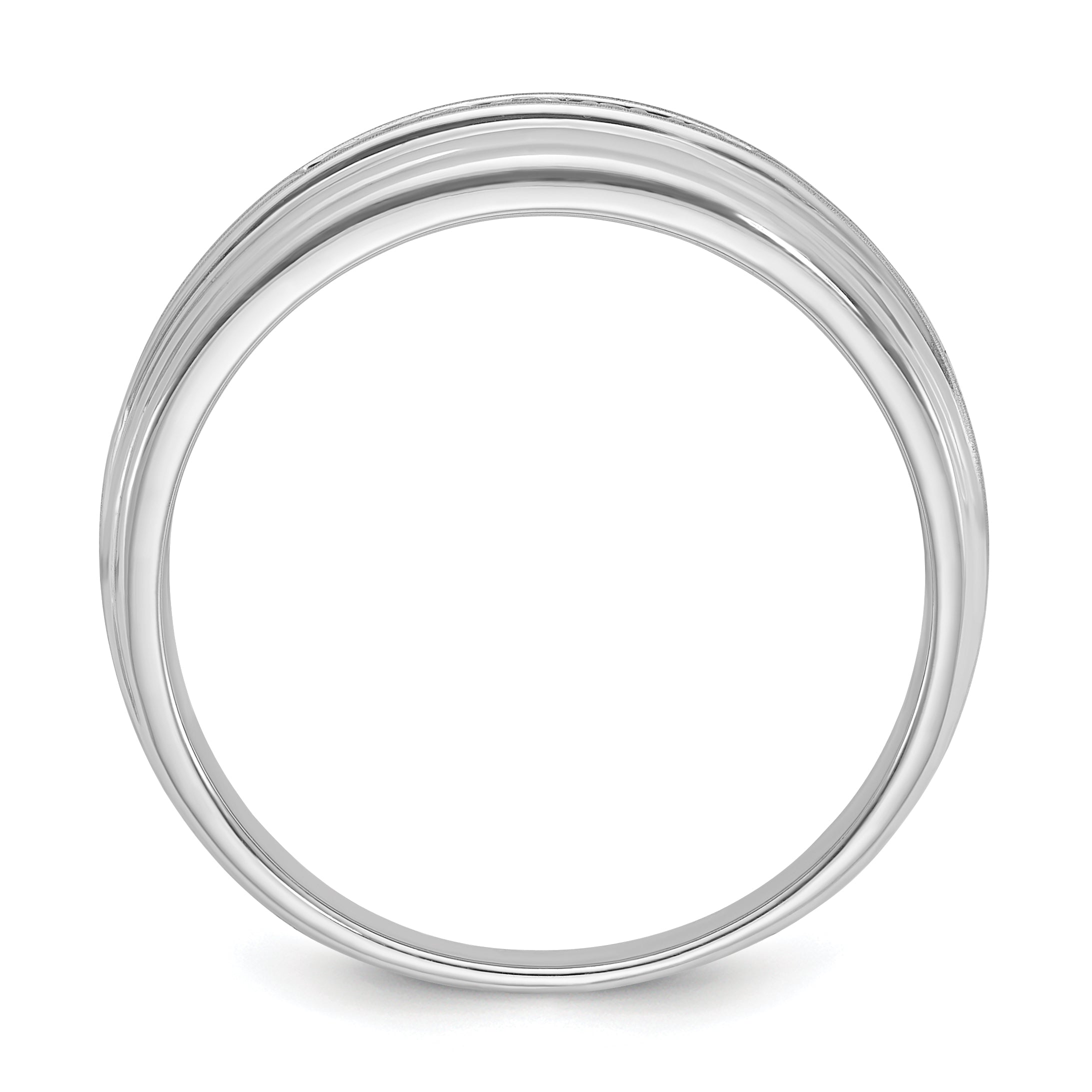 10k White Gold Men's Polished Satin and Grooved 5-Stone 1/20 Carat A Quality Diamond Ring