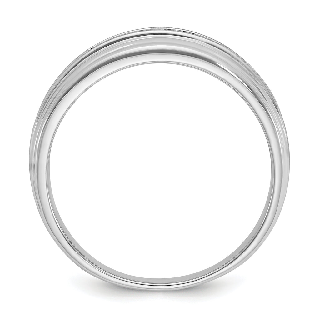 10k White Gold Men's Polished Satin and Grooved 5-Stone 1/20 Carat A Quality Diamond Ring