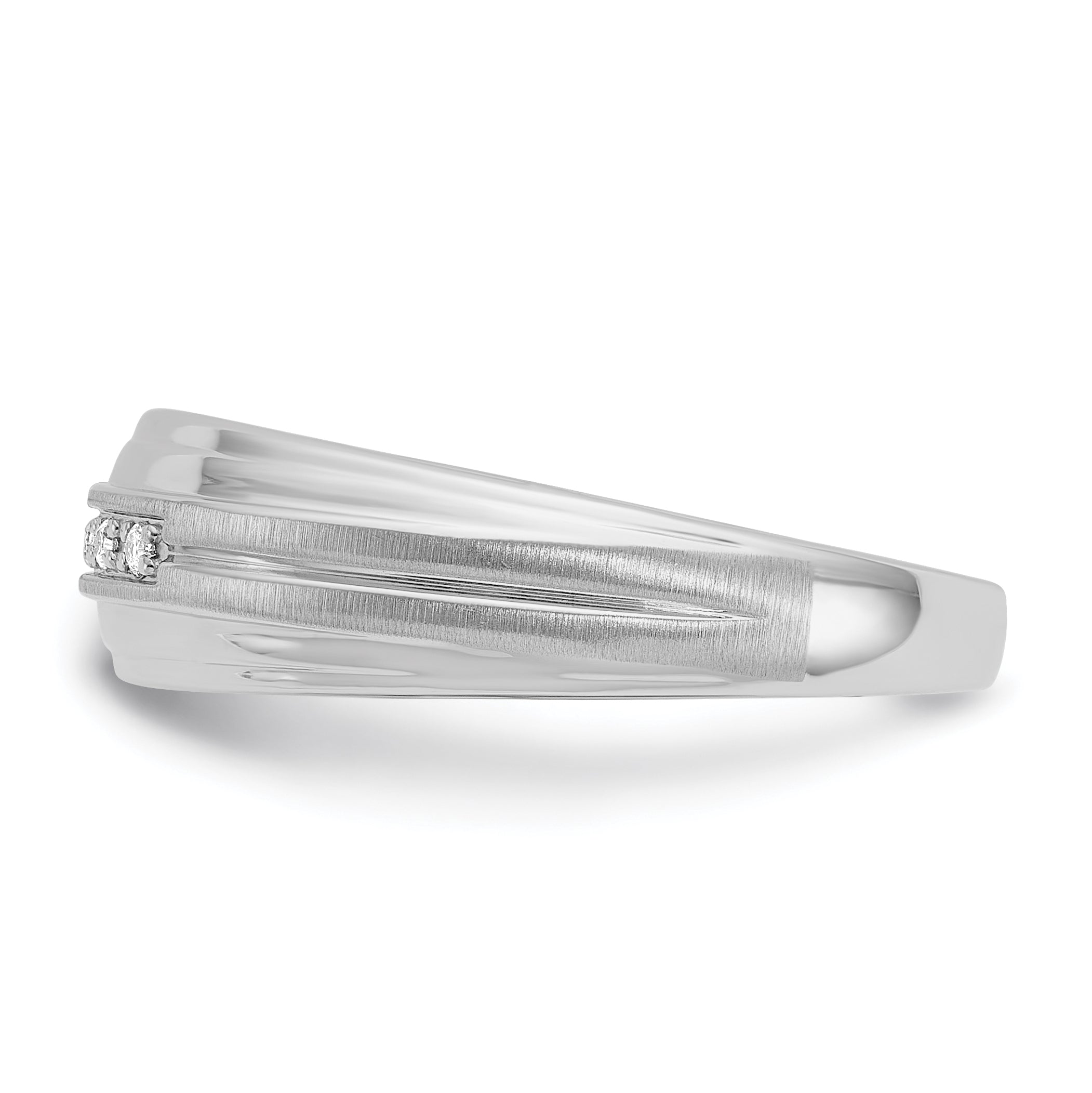 10k White Gold Men's Polished Satin and Grooved 5-Stone 1/20 Carat A Quality Diamond Ring