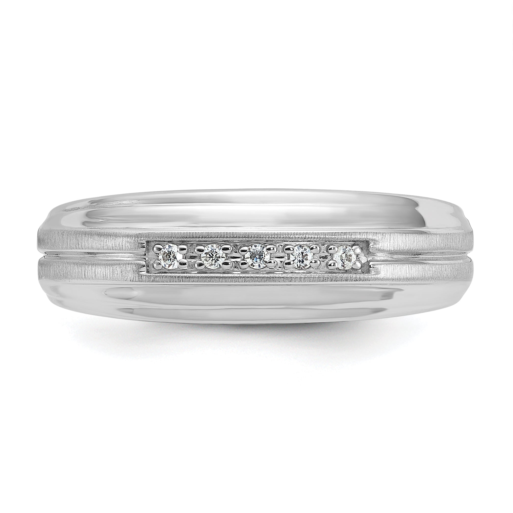10k White Gold Men's Polished Satin and Grooved 5-Stone 1/20 Carat A Quality Diamond Ring