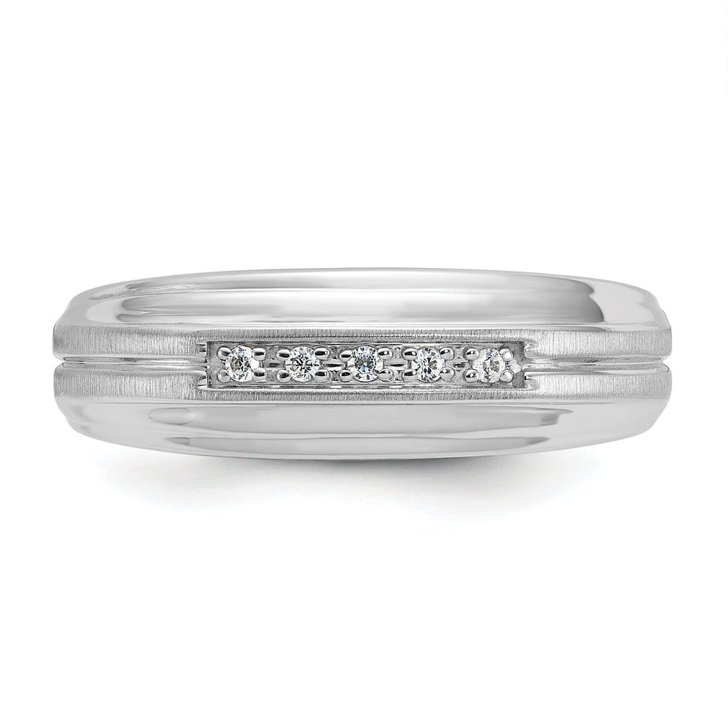 10k White Gold Men's Polished Satin and Grooved 5-Stone 1/20 Carat A Quality Diamond Ring