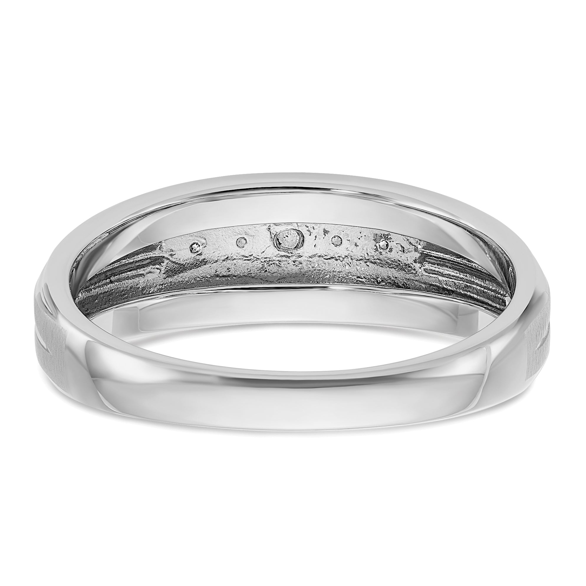 10k White Gold Men's Polished Satin and Grooved 5-Stone 1/20 Carat A Quality Diamond Ring