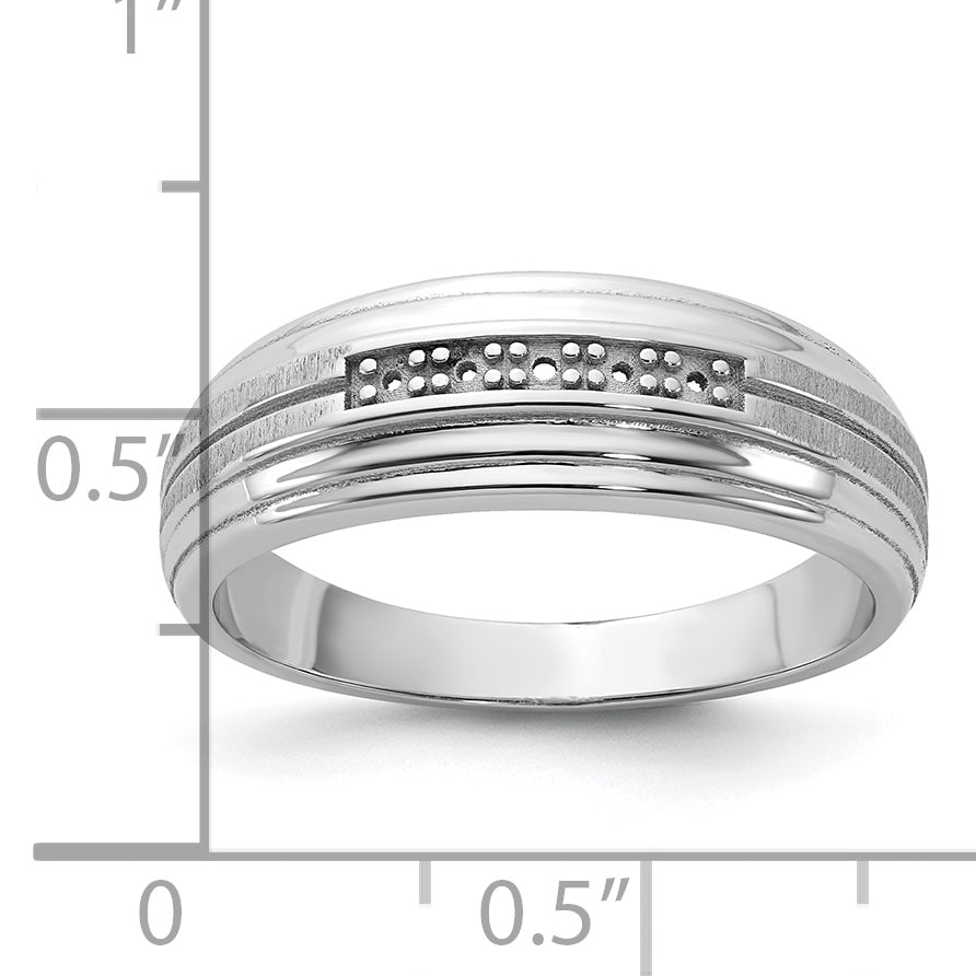 14k White Gold Men's Polished Satin and Grooved 5-Stone Ring Mounting, Mounting Only - Sophia Jewelers
