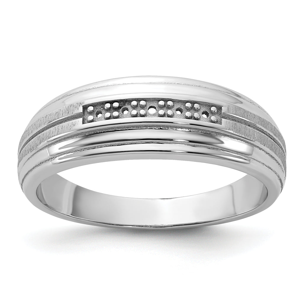 14k White Gold Men's Polished Satin and Grooved 5-Stone Ring Mounting, Mounting Only - Sophia Jewelers