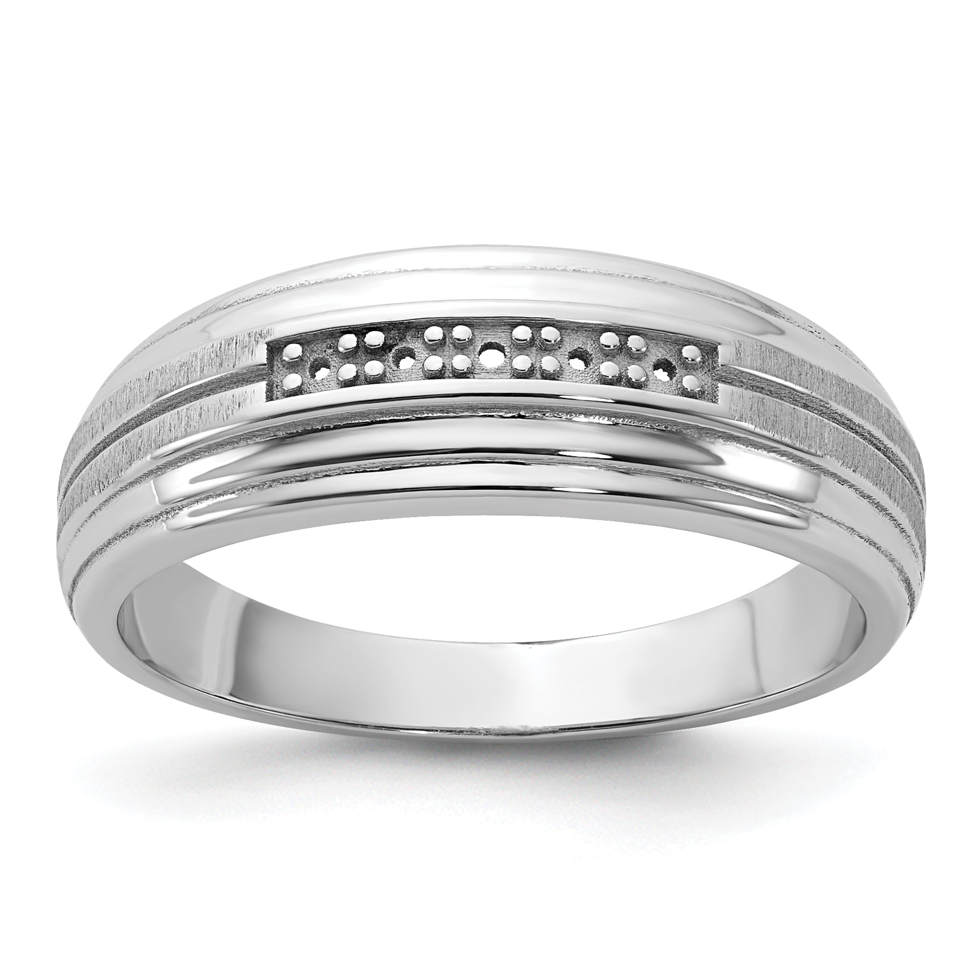 14k White Gold Men's Polished Satin and Grooved 5-Stone Ring Mounting, Mounting Only - Sophia Jewelers
