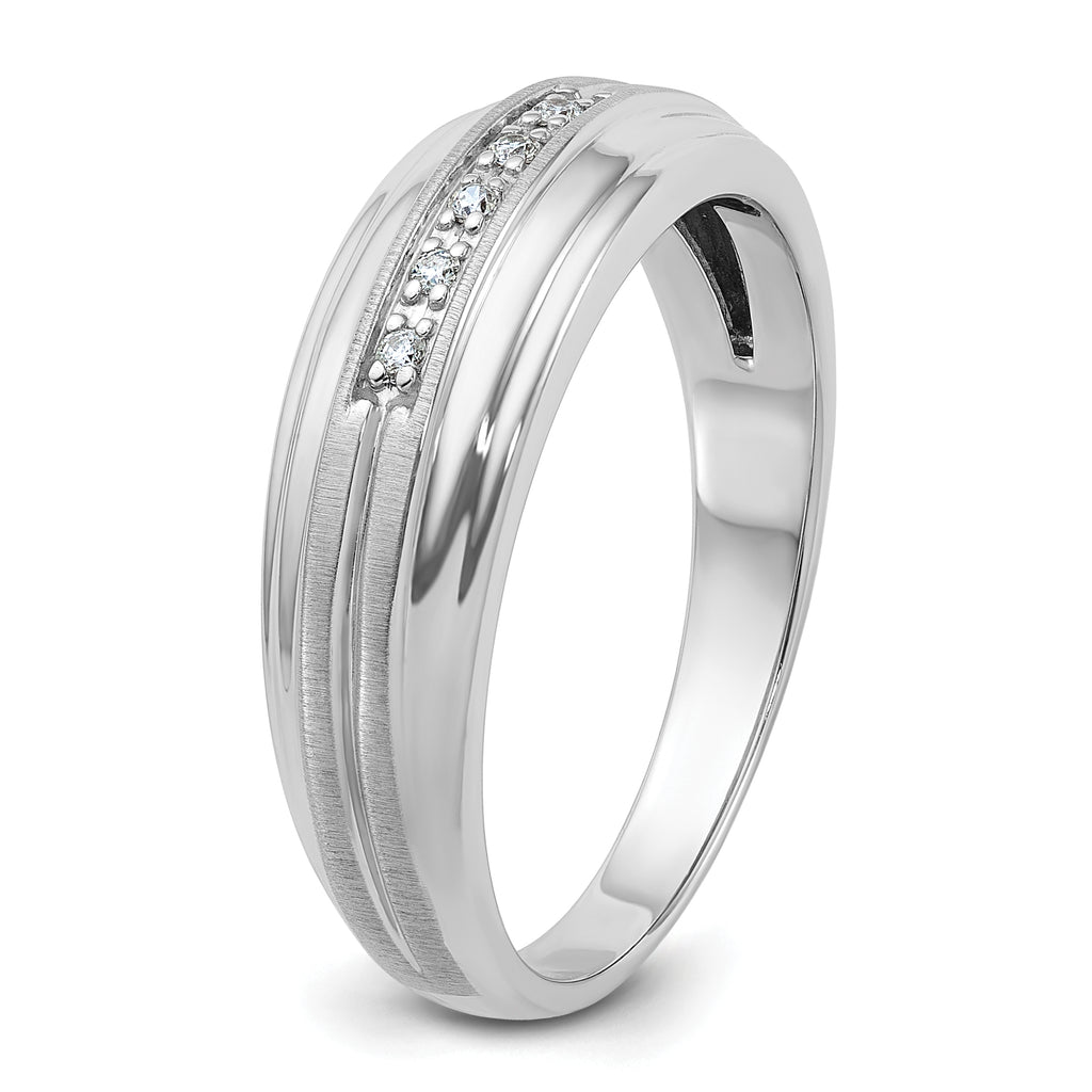 14k White Gold Men's Polished Satin and Grooved 5-Stone 1/20 Carat AA Quality Diamond Ring - Sophia Jewelers