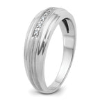 14k White Gold Men's Polished Satin and Grooved 5-Stone 1/20 Carat AA Quality Diamond Ring - Sophia Jewelers
