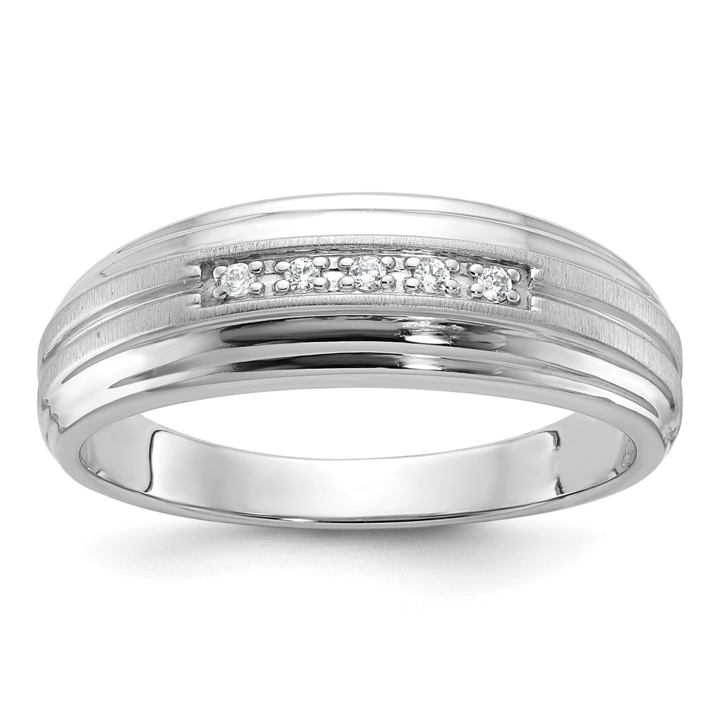 14k White Gold Men's Polished Satin and Grooved 5-Stone 1/20 Carat AA Quality Diamond Ring - Sophia Jewelers
