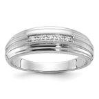 14k White Gold Men's Polished Satin and Grooved 5-Stone 1/20 Carat AA Quality Diamond Ring - Sophia Jewelers