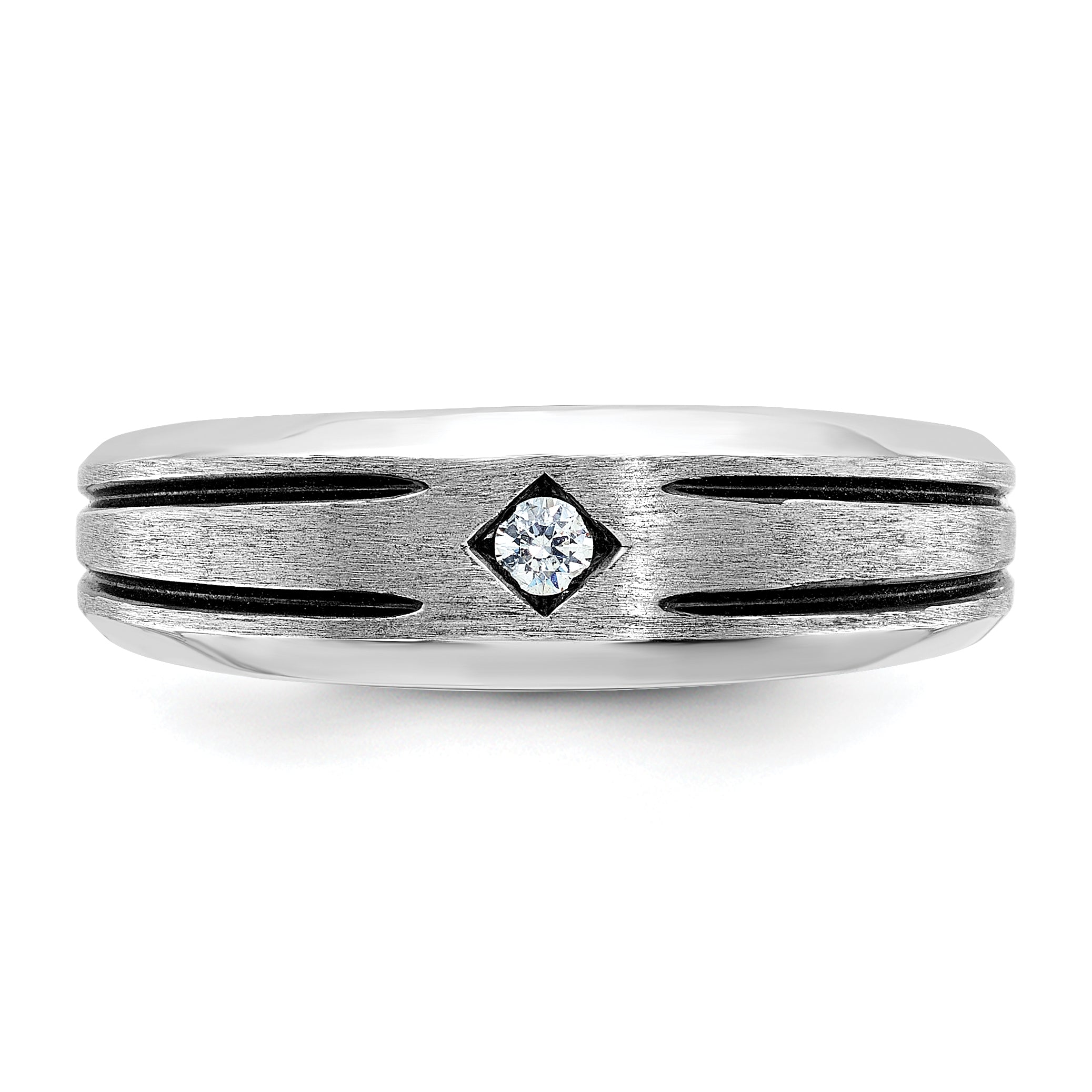 10k White Gold Men's w/Black Rhod Satin Diamond Complete Ring