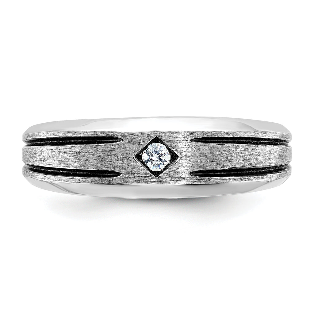 10k White Gold Men's w/Black Rhod Satin Diamond Complete Ring