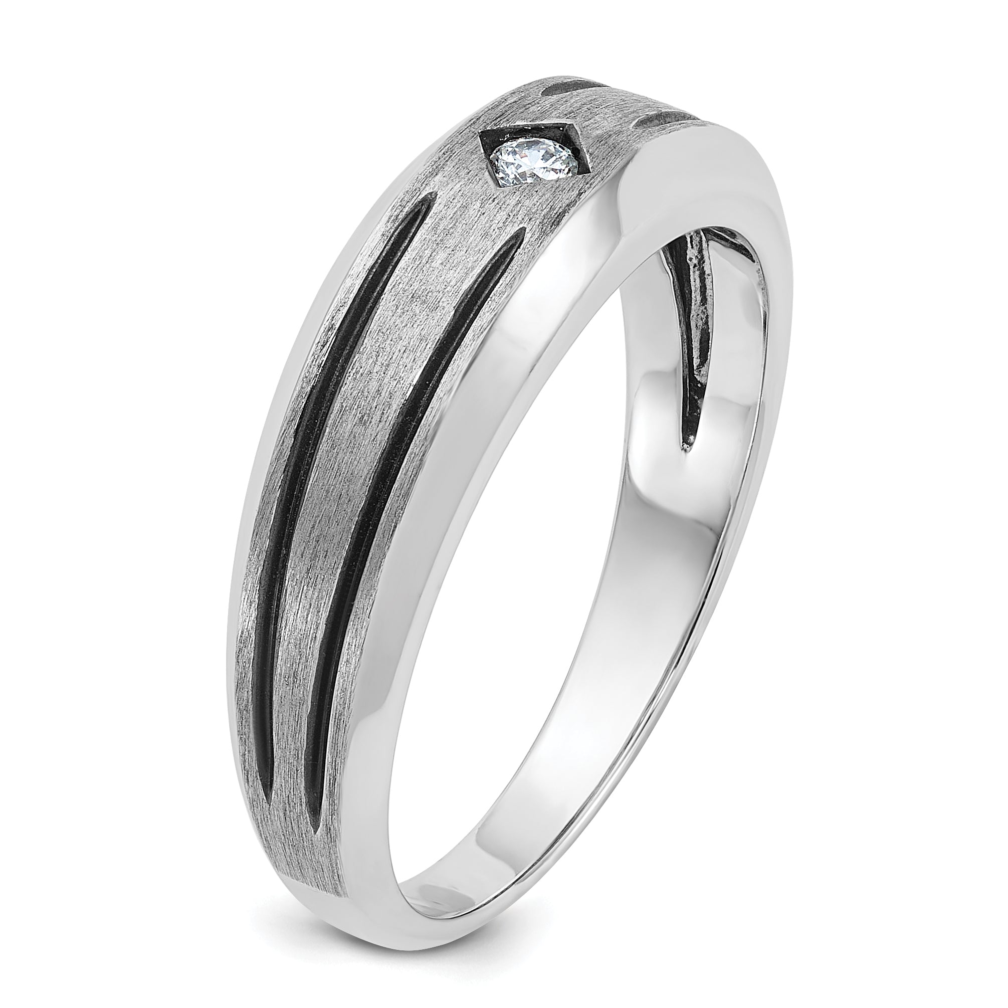 10k White Gold Men's w/Black Rhod Satin Diamond Complete Ring