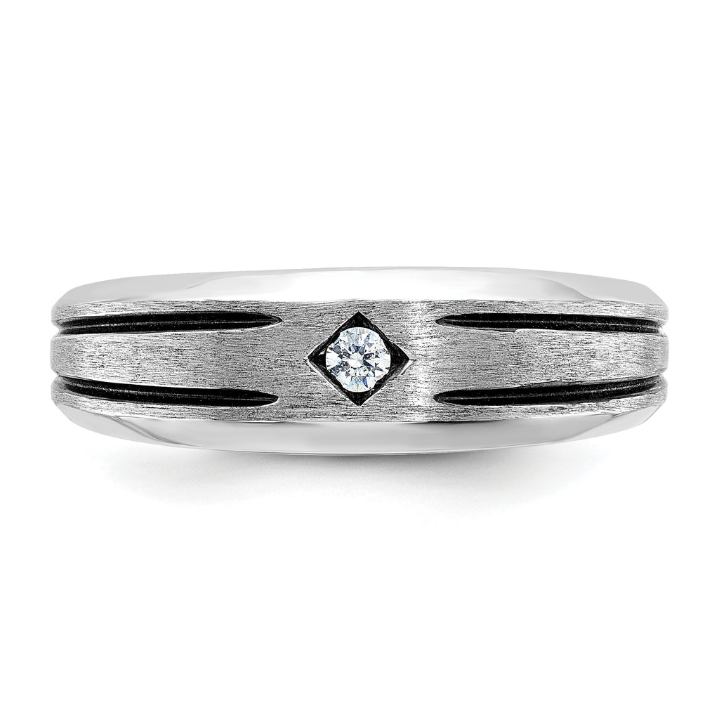 14k White Gold with Black Rhodium Mens Satin 1/20 carat Diamond Complete Ring - Sophia Jewelers