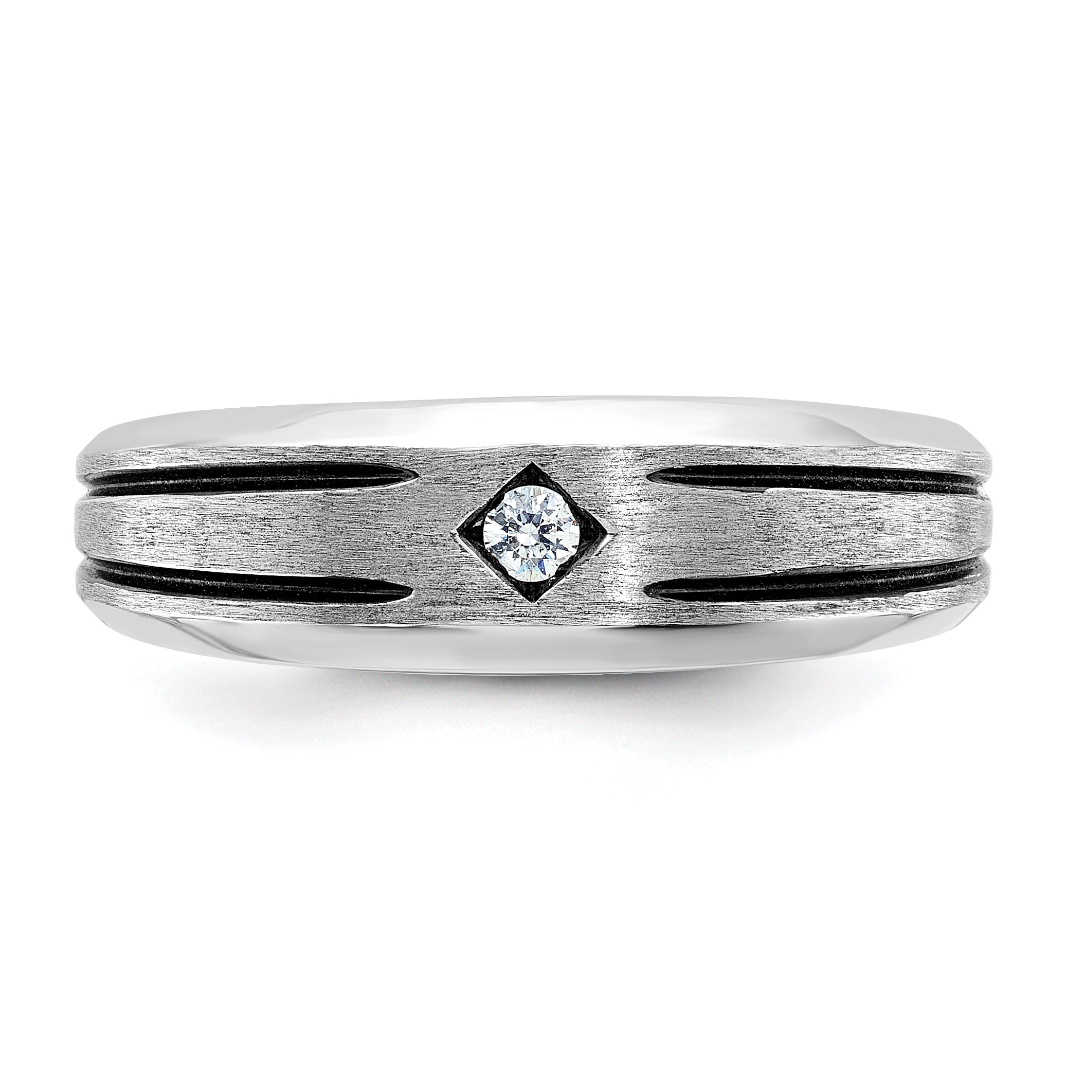 14k White Gold with Black Rhodium Mens Satin 1/20 carat Diamond Complete Ring - Sophia Jewelers