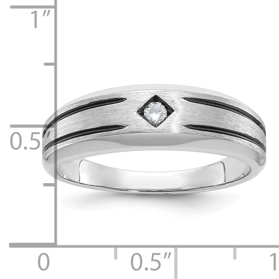 14k White Gold with Black Rhodium Mens Satin 1/20 carat Diamond Complete Ring Secondary image