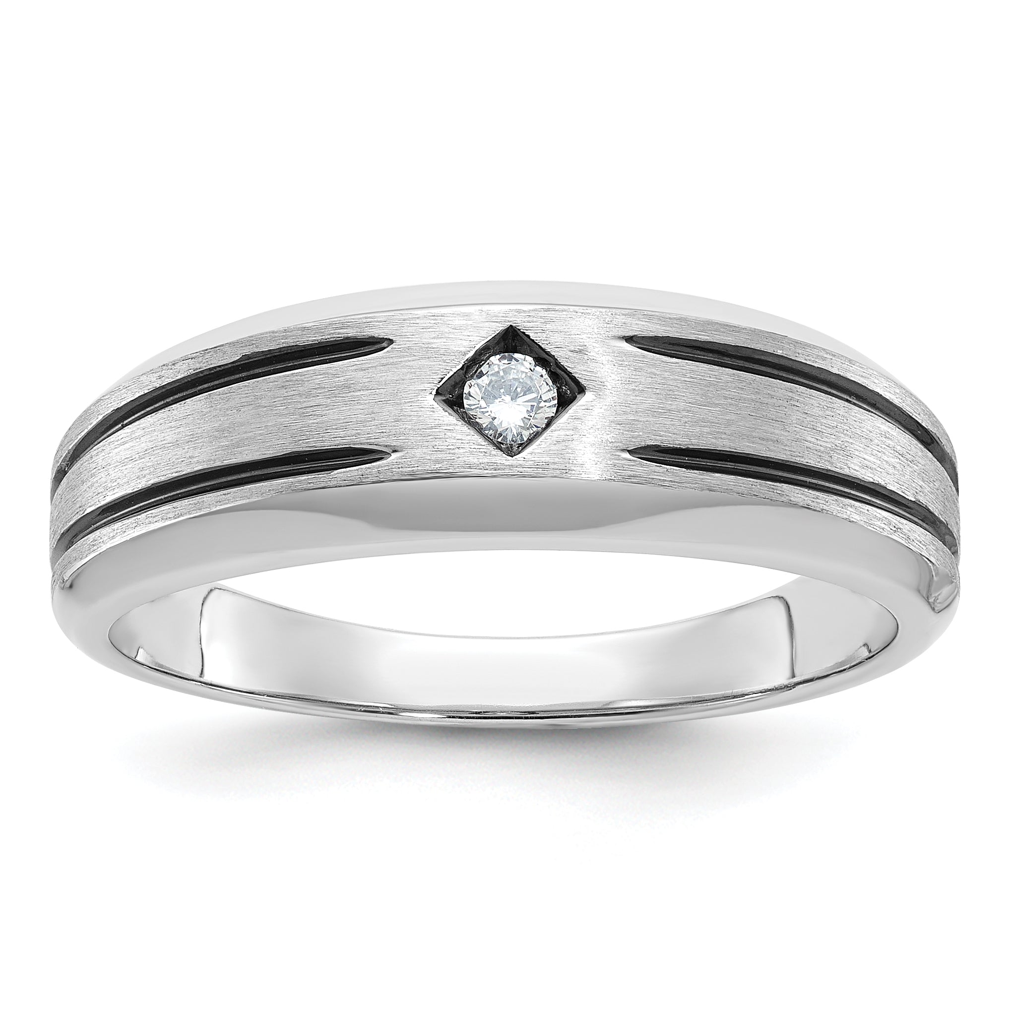 14k White Gold with Black Rhodium Mens Satin 1/20 carat Diamond Complete Ring - Sophia Jewelers Main image