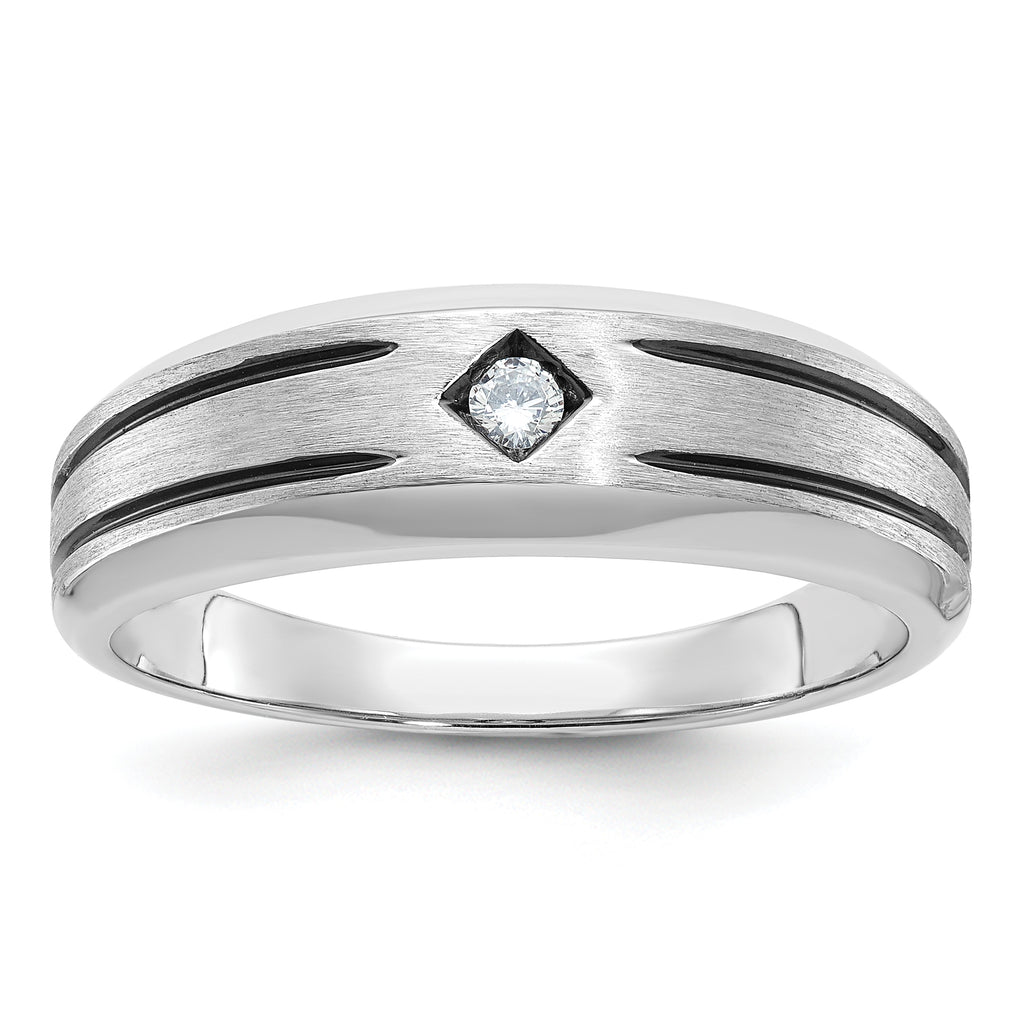 14k White Gold with Black Rhodium Mens Satin 1/20 carat Diamond Complete Ring - Sophia Jewelers