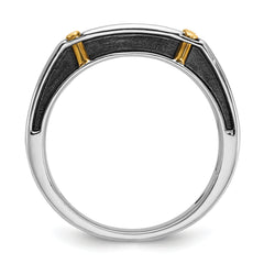 14k Two-tone with Black Rhodium Men's Polished Satin and Grooved 5-Stone 1/2 Carat Lab Grown Diamond Ring - Sophia Jewelers