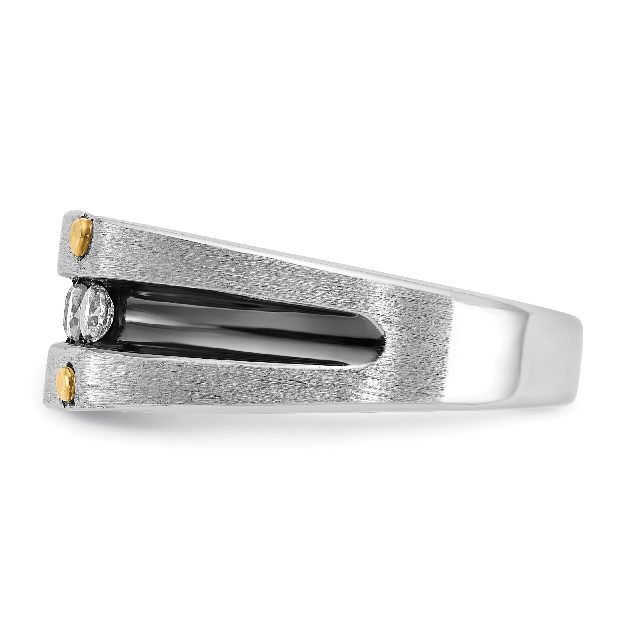14k Two-tone Men's Polished Satin and Grooved 5-Stone Ring Mounting, Mounting Only - Sophia Jewelers
