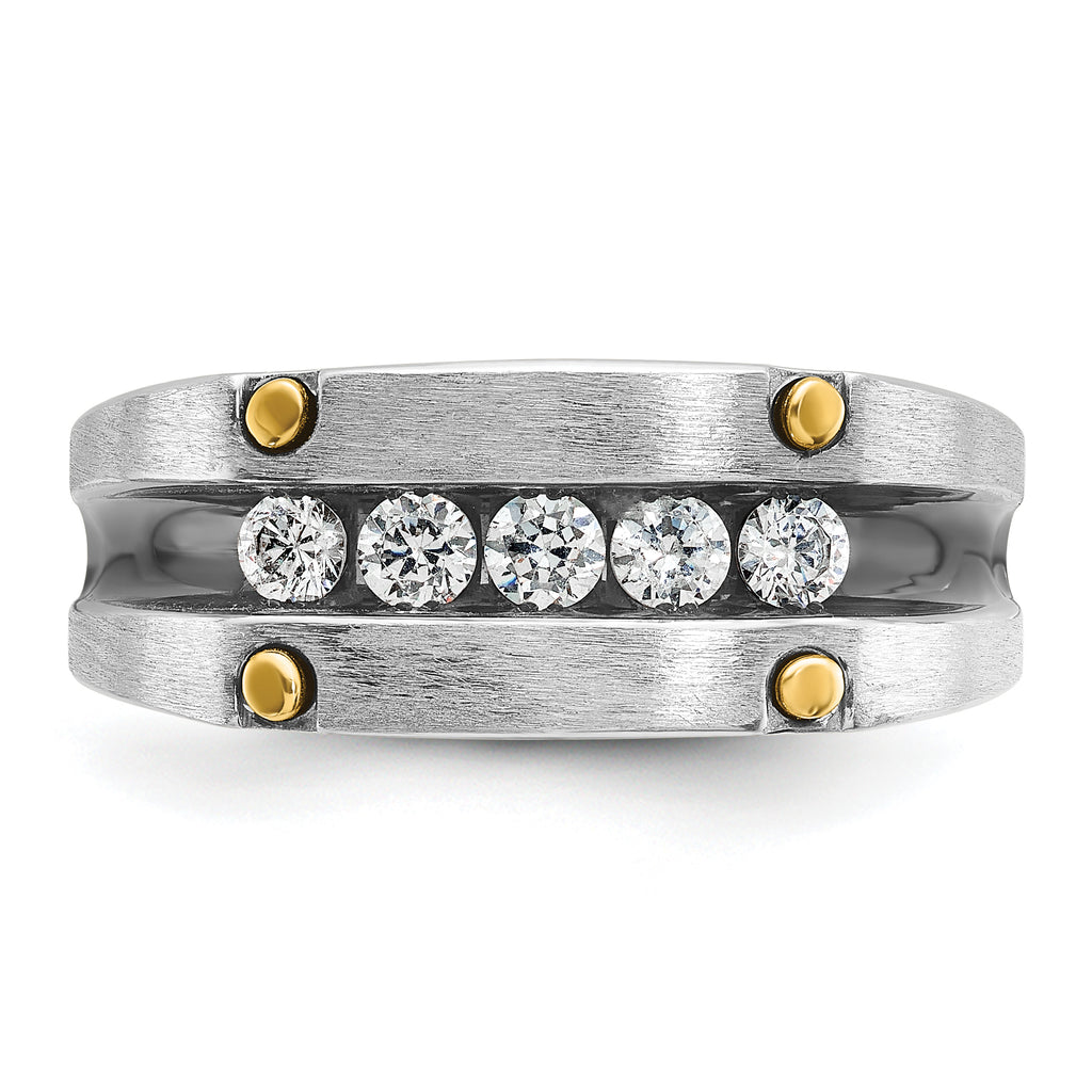 14k Two-tone Men's Polished Satin and Grooved 5-Stone Ring Mounting, Mounting Only - Sophia Jewelers