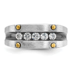 14k Two-tone Men's Polished Satin and Grooved 5-Stone Ring Mounting, Mounting Only - Sophia Jewelers