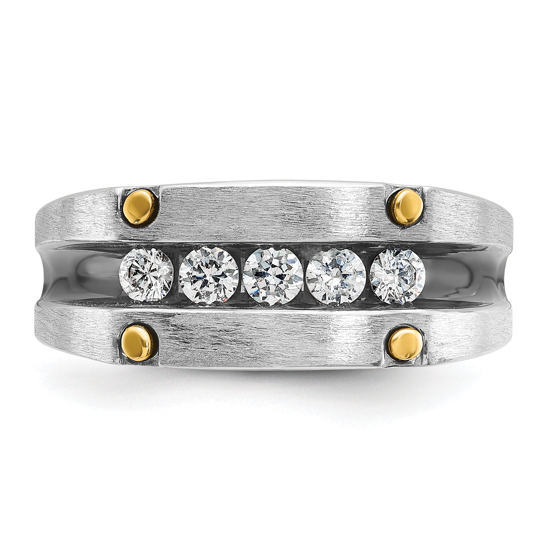 14k Two-tone Men's Polished Satin and Grooved 5-Stone Ring Mounting, Mounting Only - Sophia Jewelers