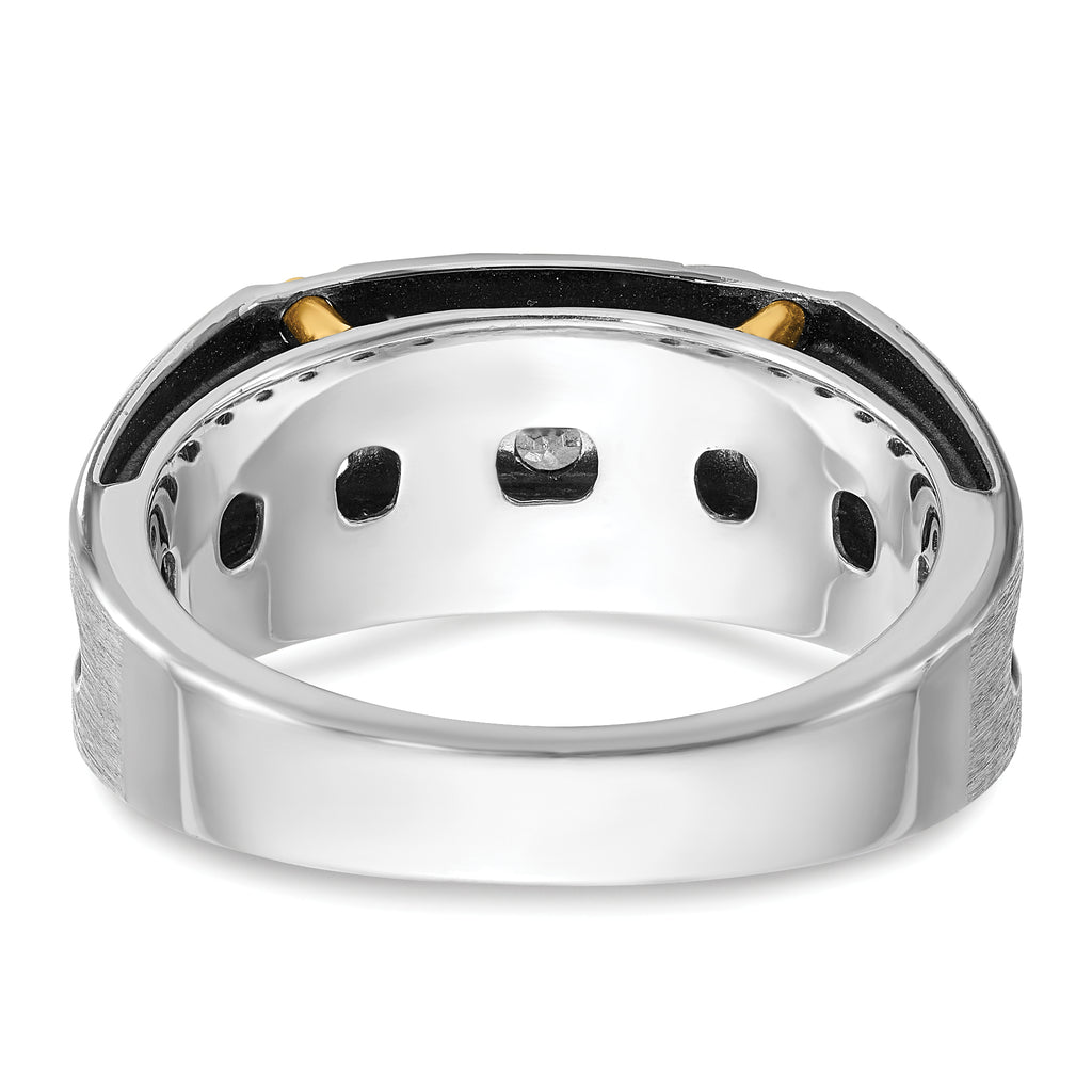 14k Two-tone Men's Polished Satin and Grooved 5-Stone Ring Mounting, Mounting Only - Sophia Jewelers