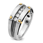 14k Two-tone Men's Polished Satin and Grooved 5-Stone Ring Mounting, Mounting Only - Sophia Jewelers