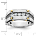 14k Two-tone Men's Polished Satin and Grooved 5-Stone Ring Mounting, Mounting Only - Sophia Jewelers