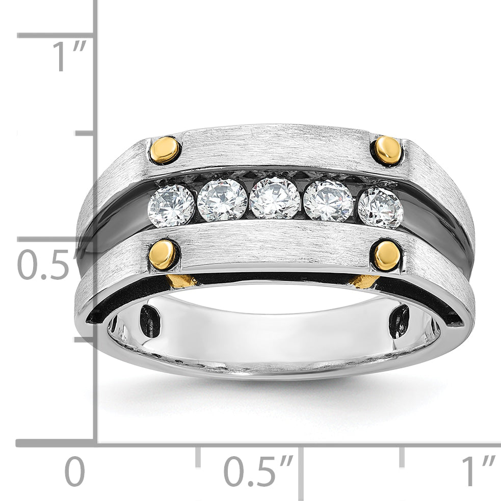14k Two-tone Men's Polished Satin and Grooved 5-Stone Ring Mounting, Mounting Only - Sophia Jewelers