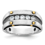 14k Two-tone Men's Polished Satin and Grooved 5-Stone Ring Mounting, Mounting Only - Sophia Jewelers