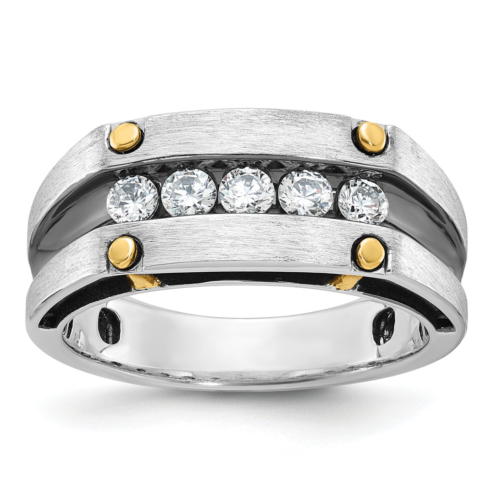 14k Two-tone with Black Rhodium Men's Polished Satin and Grooved 5-Stone 1/2 Carat AA Quality Diamon - Sophia Jewelers