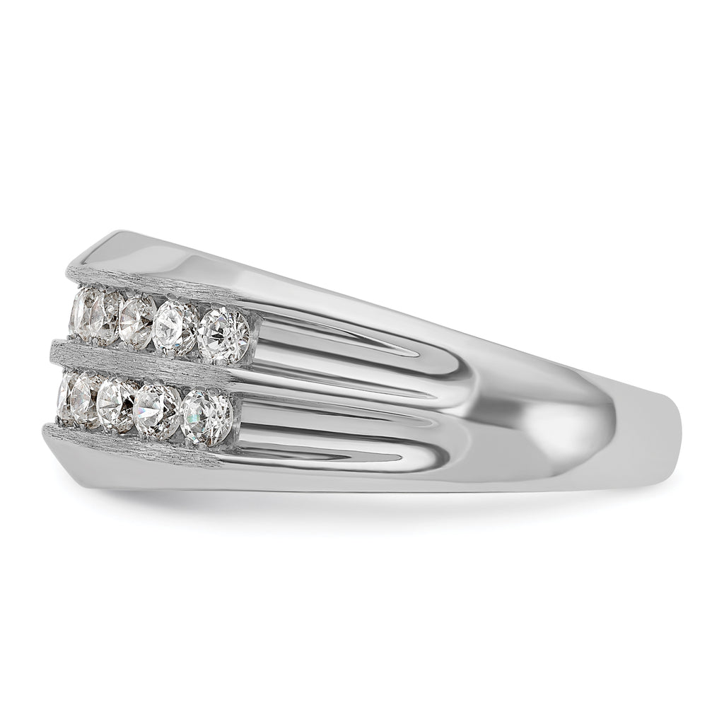 14k White Gold Men's Polished Satin and Grooved 2-Row Ring Mounting, Mounting Only - Sophia Jewelers