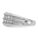 14k White Gold Men's Polished Satin and Grooved 2-Row Ring Mounting, Mounting Only - Sophia Jewelers