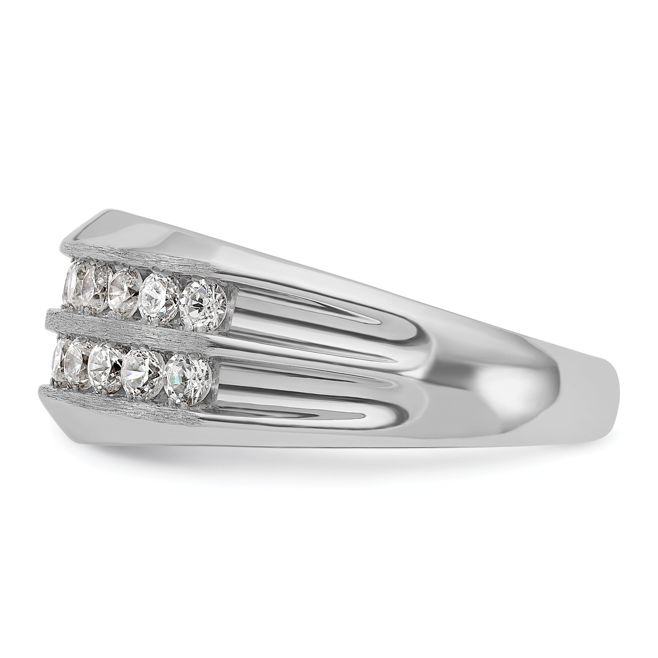 14k White Gold Men's Polished Satin and Grooved 2-Row Ring Mounting, Mounting Only - Sophia Jewelers