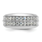 14k White Gold Men's Polished Satin and Grooved 2-Row 1 Carat AA Quality Diamond Ring - Sophia Jewelers