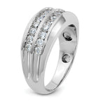 14k White Gold Men's Polished Satin and Grooved 2-Row Ring Mounting, Mounting Only - Sophia Jewelers