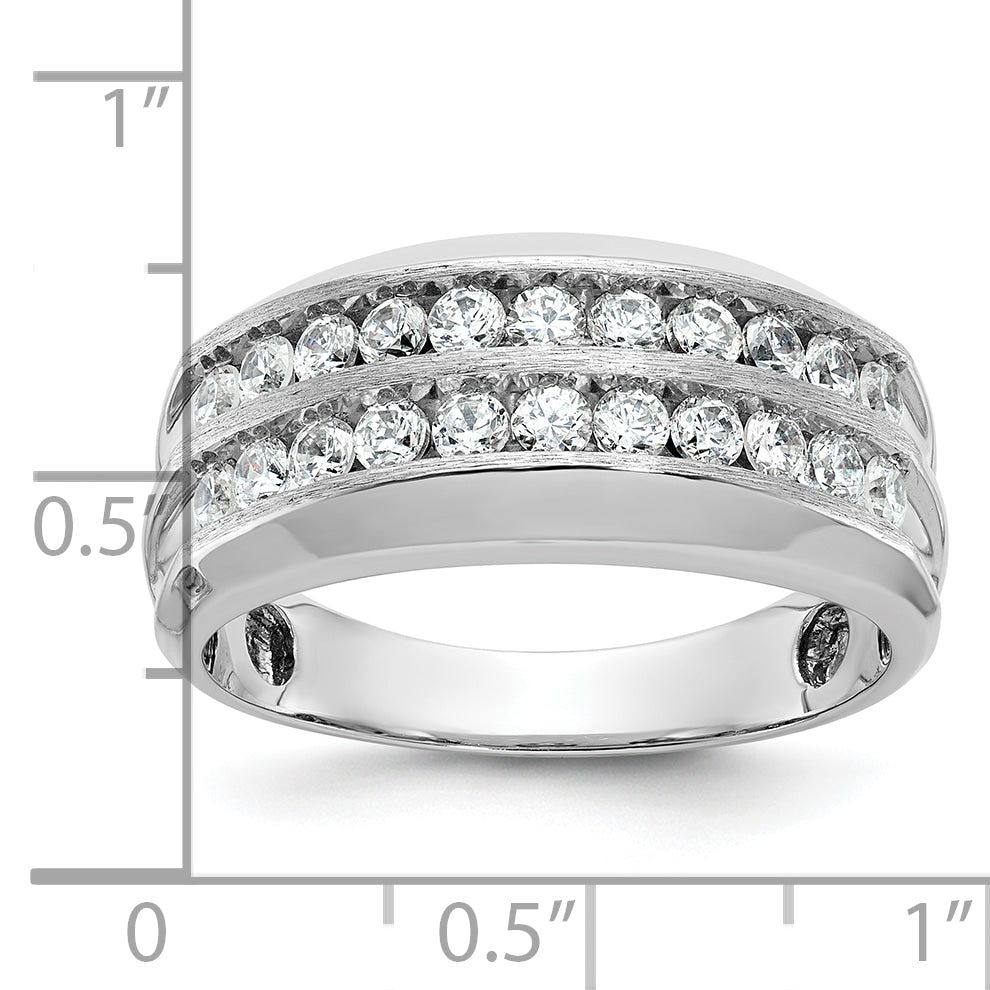 14k White Gold Men's Polished Satin and Grooved 2-Row Ring Mounting, Mounting Only - Sophia Jewelers