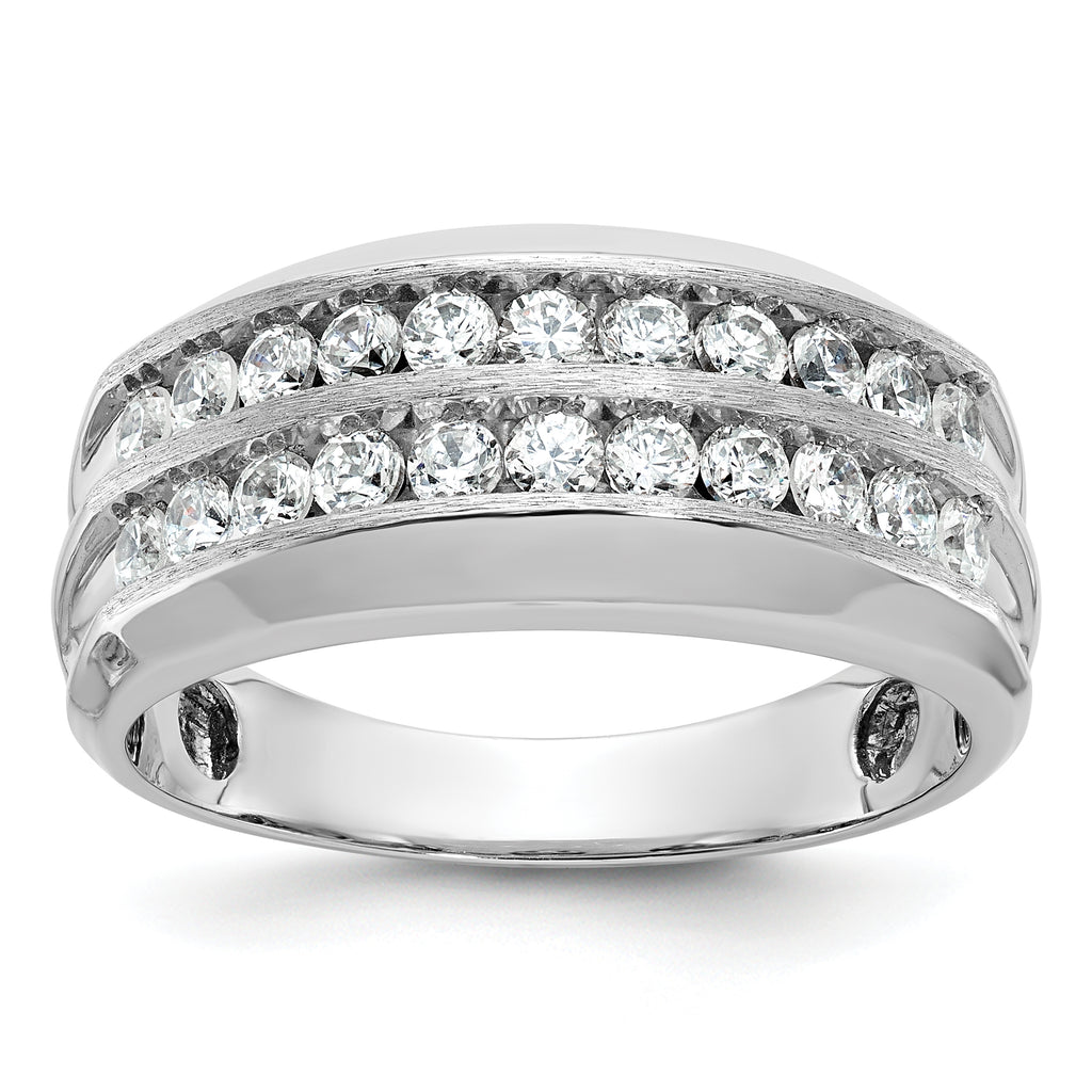 14k White Gold Men's Polished Satin and Grooved 2-Row Ring Mounting, Mounting Only - Sophia Jewelers